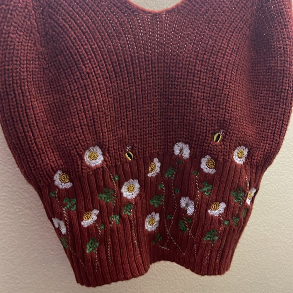 Cider Red Floral Knit Crop Top large - Picture 5 of 7